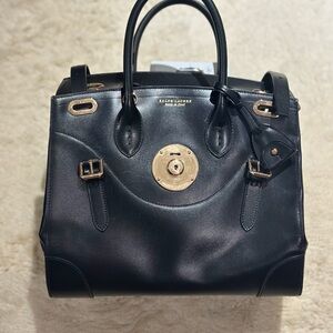 Ralph Lauren Black Leather Satchel with Gold-Tone Lock